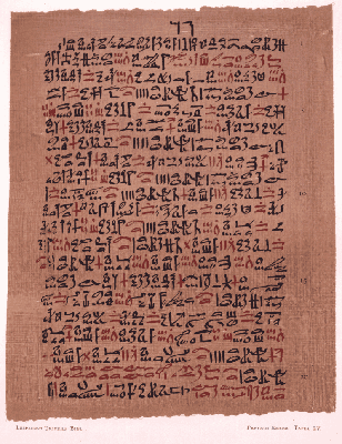 Fragment van de Ebers-papyrus, het Egyptische medische document uit circa 1550 v.Chr.